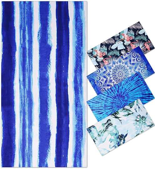 Oversized Terry Beach Towel 36 x 72 in Soft Extra Large Big Pool Swim Towels for Adult XL Clearance Big Travel Blanket Cruise Vacation Accessories Essentials Lounge Chair Cover Blue Stripe Boho - Image 1