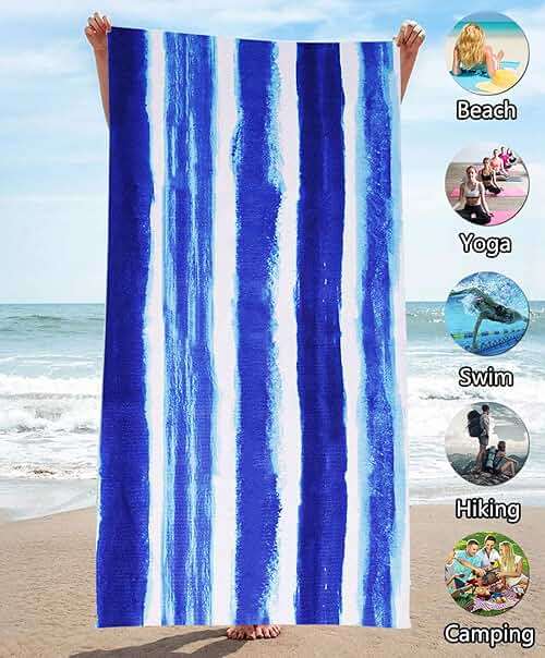 Oversized Terry Beach Towel 36 x 72 in Soft Extra Large Big Pool Swim Towels for Adult XL Clearance Big Travel Blanket Cruise Vacation Accessories Essentials Lounge Chair Cover Blue Stripe Boho - Image 4