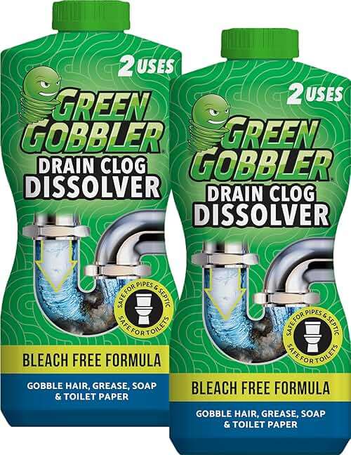 Green Gobbler Drain Clog Dissolver | Powerful Liquid Drain Opener & Toilet Clog Remover | Safe for Pipes & Septic | 2 Pack - Image 1