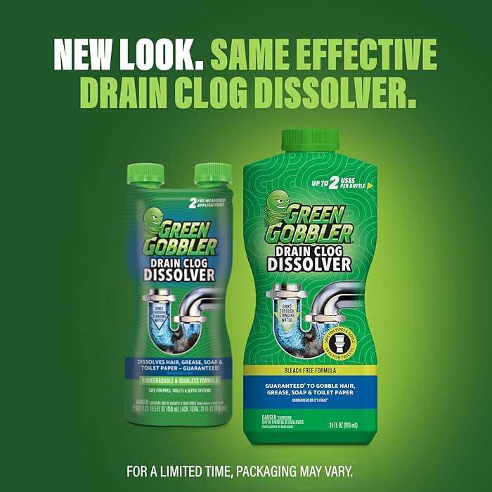 Green Gobbler Drain Clog Dissolver | Powerful Liquid Drain Opener & Toilet Clog Remover | Safe for Pipes & Septic | 2 Pack - Image 2