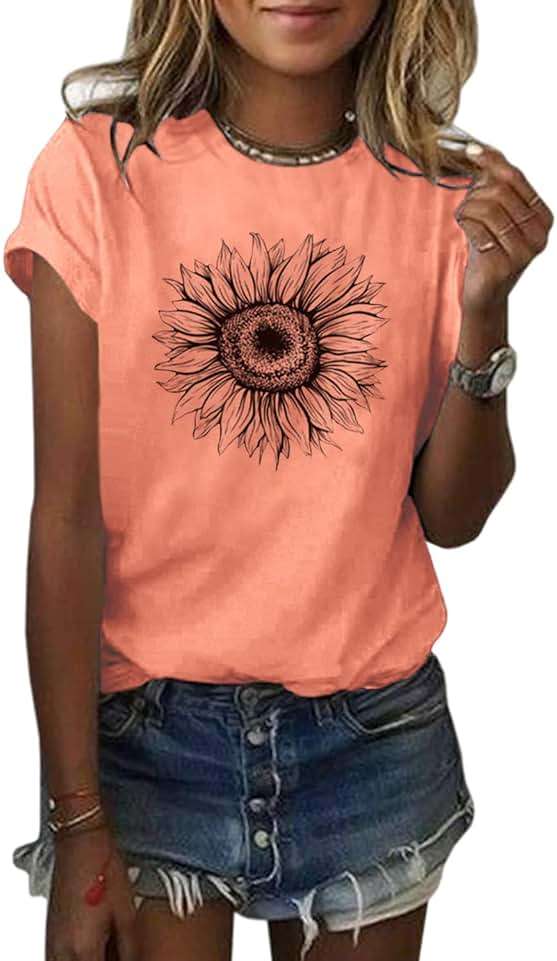 Cicy Bell Women's T Shirts Short Sleeve Tees Sunflower Graphic Loose Summer Tops - Image 1
