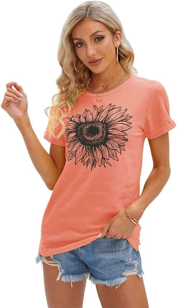 Cicy Bell Women's T Shirts Short Sleeve Tees Sunflower Graphic Loose Summer Tops - Image 2