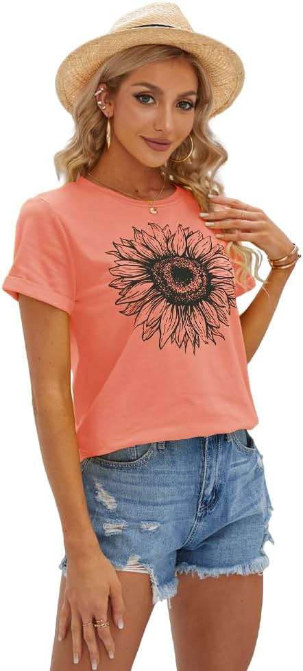 Cicy Bell Women's T Shirts Short Sleeve Tees Sunflower Graphic Loose Summer Tops - Image 3
