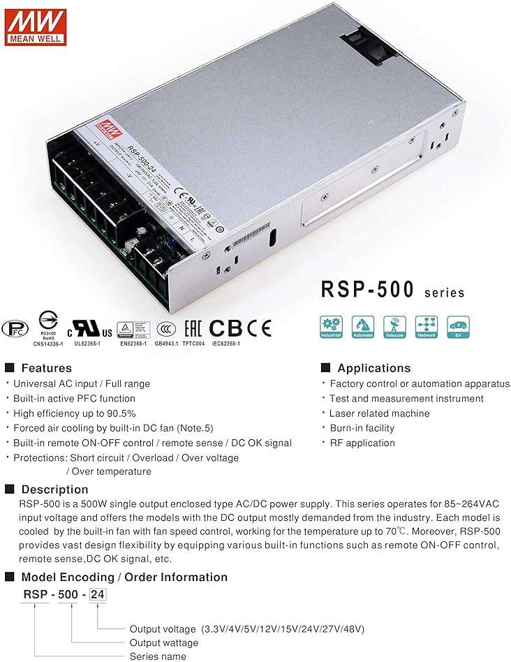 MEAN WELL RSP-500-12 DC 500W/12V/42A - Image 3