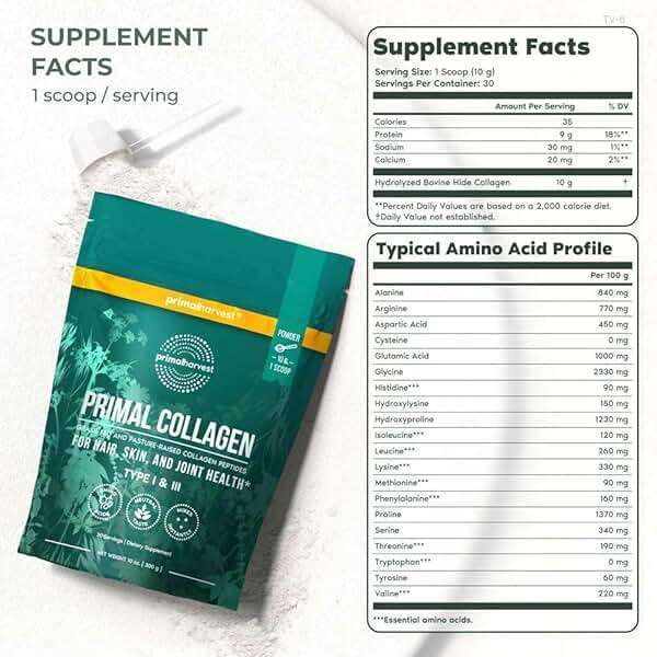 Primal Harvest Collagen Powder for Women or Men Primal Collagen Peptides Powder Type I & III, 10 Oz Collagen Protein Powder for Hair, Skin, Nails (Single, Original) - Image 2