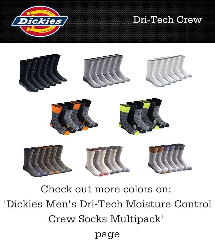 Dickies Men's Dri-Tech Essential Moisture Control Crew Socks, Available in M-XXL (6, 12 Pairs) - Image 3
