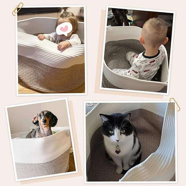 INDRESSME XXXLarge Blanket Basket for Living Room 21.7" x 21.7" x 13.8"-Storage Basket with Handle for Organizing Toy Pillows Woven Cotton Rope Laundry Basket Stuffed Animal Toy Storage for Play Room - Image 4