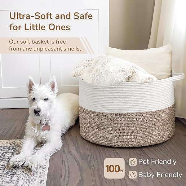 INDRESSME XXXLarge Blanket Basket for Living Room 21.7" x 21.7" x 13.8"-Storage Basket with Handle for Organizing Toy Pillows Woven Cotton Rope Laundry Basket Stuffed Animal Toy Storage for Play Room - Image 7