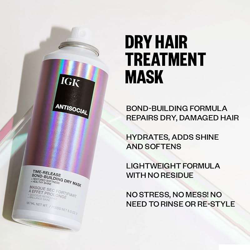 IGK ANTISOCIAL Bond-Building Dry Hair Mask Travel | Repair + Soften + Shine | Vegan + Cruelty Free | 1.7 Oz - Image 2