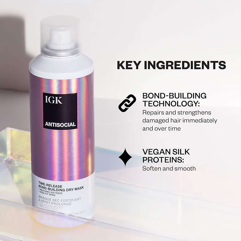 IGK ANTISOCIAL Bond-Building Dry Hair Mask Travel | Repair + Soften + Shine | Vegan + Cruelty Free | 1.7 Oz - Image 3