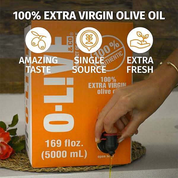 O-Live & Co. 5L (169 Fl Oz) 100% Extra Virgin Olive Oil Bulk Refill Spouted Box - No Additive - Single Origin EVOO - First Cold Pressed - Polyphenol Rich - New Harvest - Award Winner - Versatile - Image 3