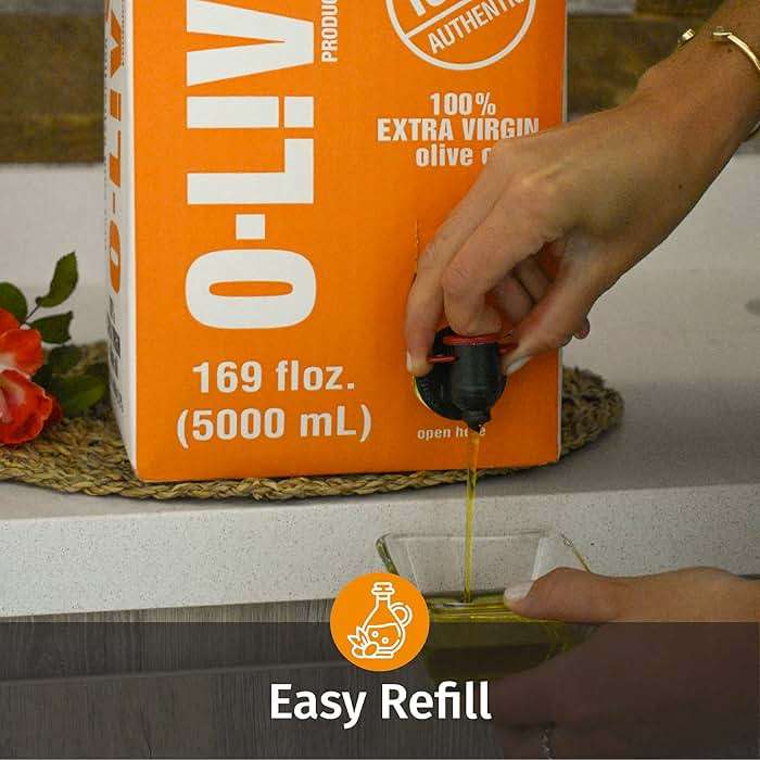 O-Live & Co. 5L (169 Fl Oz) 100% Extra Virgin Olive Oil Bulk Refill Spouted Box - No Additive - Single Origin EVOO - First Cold Pressed - Polyphenol Rich - New Harvest - Award Winner - Versatile - Image 6