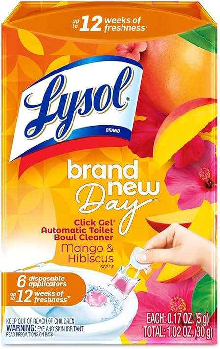 Lysol Click Gel Automatic Toilet Bowl Cleaner, Toilet Gel Stamp, Toilet Freshener, Bathroom Essentials, Refreshing Mango & Hibiscus Scent, 6 Count (Pack of 1) - Image 1