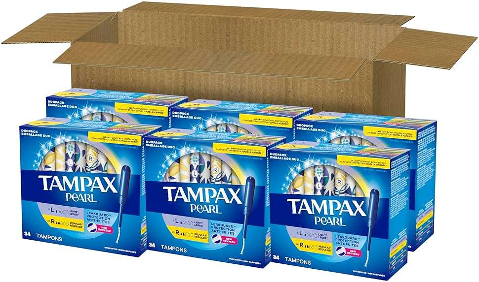 Tampax Pearl Tampons for Women Multipack, with LeakGuard Braid, Light/Regular Absorbency, Unscented, 204 Count (6 Packs of 34) - Image 12