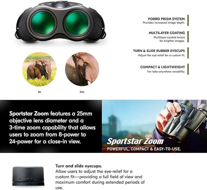 Nikon Sportstar Zoom 8-24x25mm Binoculars - Multi-Coated Lenses, Porro Prism Optics, Fast Focus Control - Compact Lightweight Binocular for Sports Events, Wildlife & Outdoor Viewing - Image 7
