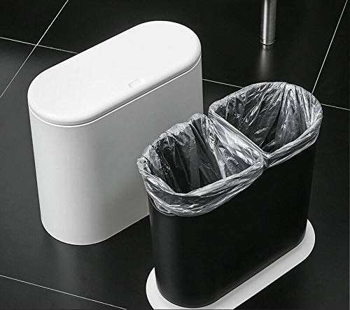 IEEK 12 Liter Rectangular Plastic Trash Can with Press Top Lid,White Modern Wastebasket Thin Trash Cans,3.2 Gallon Garbage Container Bin for Bathroom,Bedroom,Kitchen,Office and Powder Room - Image 2