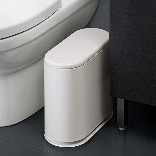 IEEK 12 Liter Rectangular Plastic Trash Can with Press Top Lid,White Modern Wastebasket Thin Trash Cans,3.2 Gallon Garbage Container Bin for Bathroom,Bedroom,Kitchen,Office and Powder Room - Image 3