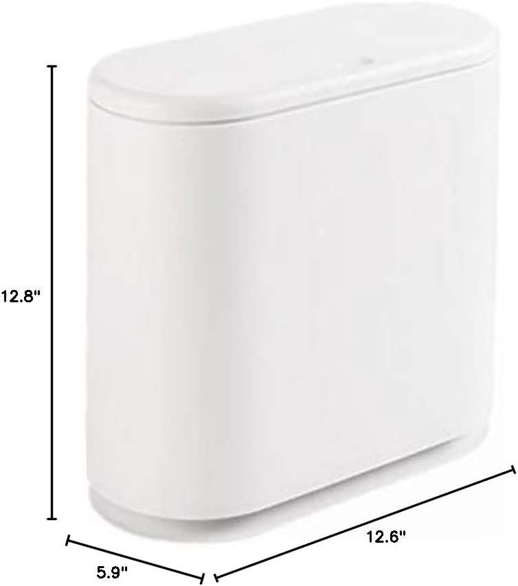 IEEK 12 Liter Rectangular Plastic Trash Can with Press Top Lid,White Modern Wastebasket Thin Trash Cans,3.2 Gallon Garbage Container Bin for Bathroom,Bedroom,Kitchen,Office and Powder Room - Image 6