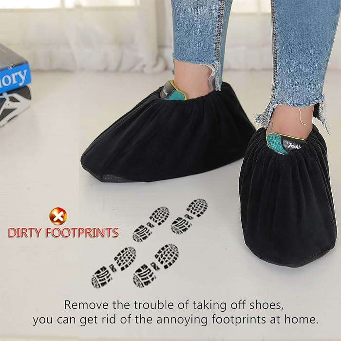 PlasMaller 10 Pairs Black Non Slip Washable Reusable Shoe Covers For Household Thickened Boot Covers, L - Image 2