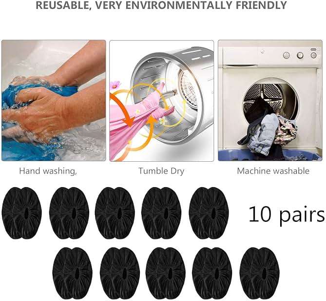 PlasMaller 10 Pairs Black Non Slip Washable Reusable Shoe Covers For Household Thickened Boot Covers, L - Image 4