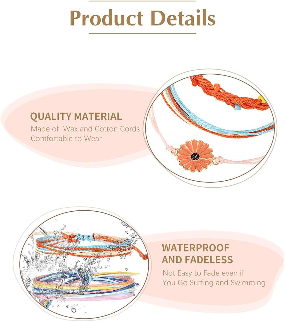 Hicarer 21 PC Surfer Wave Friendship Bracelet Set Waterproof Adjustable Boho Beach String Anklets Bulk, Summer Gift for Women - Image 3