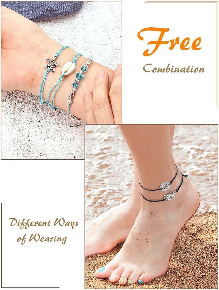 Hicarer 21 PC Surfer Wave Friendship Bracelet Set Waterproof Adjustable Boho Beach String Anklets Bulk, Summer Gift for Women - Image 4