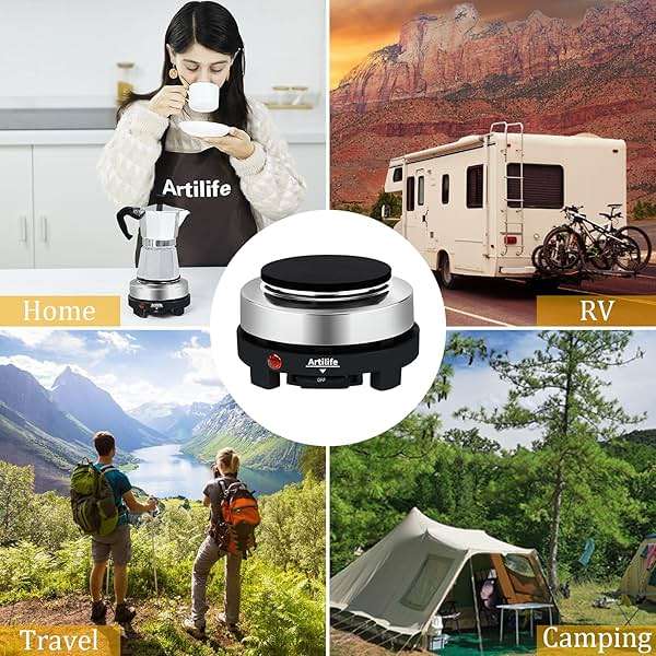 Artilife 500W Mini Electric Hot Plate - Moka Pot Special, 110V Compact RV Camping Stove, 4" Cast Iron Burner for Coffee, Low Wattage Portable (Silver) - Image 9