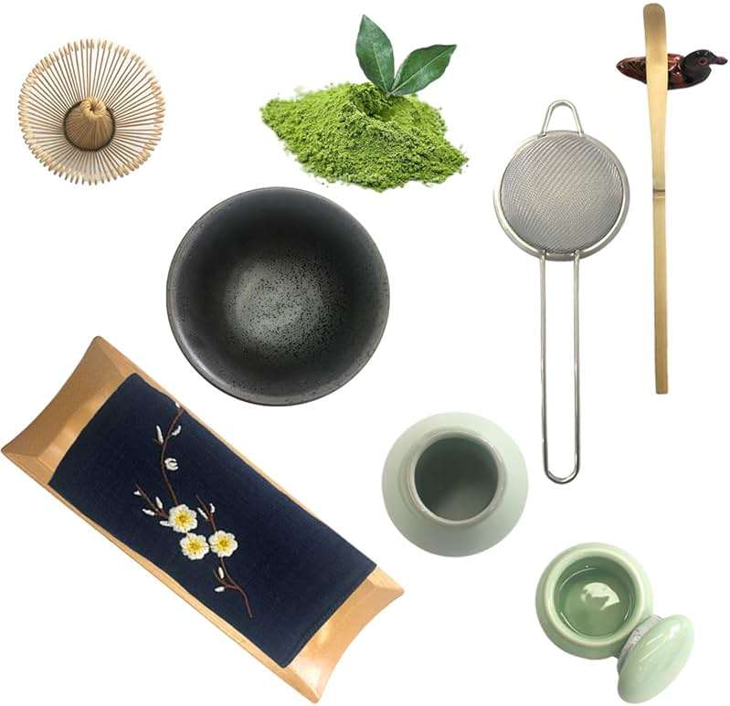Artcome Traditional Japanese Matcha Tea Set, Matcha Whisk, Traditional Scoop, Matcha Bowl & Caddy, Ceramic Whisk Holder, Handmade Matcha Ceremony Kit (9Pcs) - Image 2