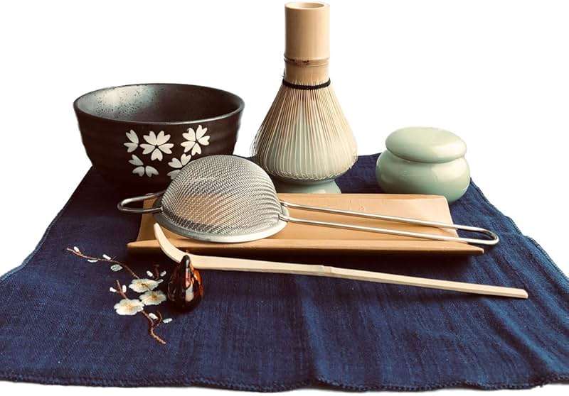 Artcome Traditional Japanese Matcha Tea Set, Matcha Whisk, Traditional Scoop, Matcha Bowl & Caddy, Ceramic Whisk Holder, Handmade Matcha Ceremony Kit (9Pcs) - Image 3