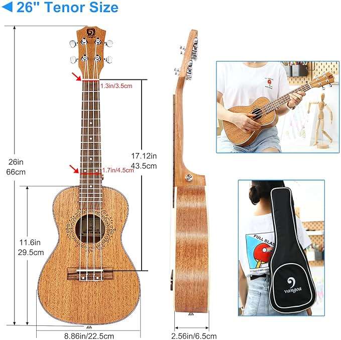 Tenor Ukulele 26 Inch Mahogany Professional Acoustic Ukelele Four String Wooden Hawaiian Uke Beginner Kit Ukuleles Bundle for Adult Starter Kit, by Vangoa - Image 6