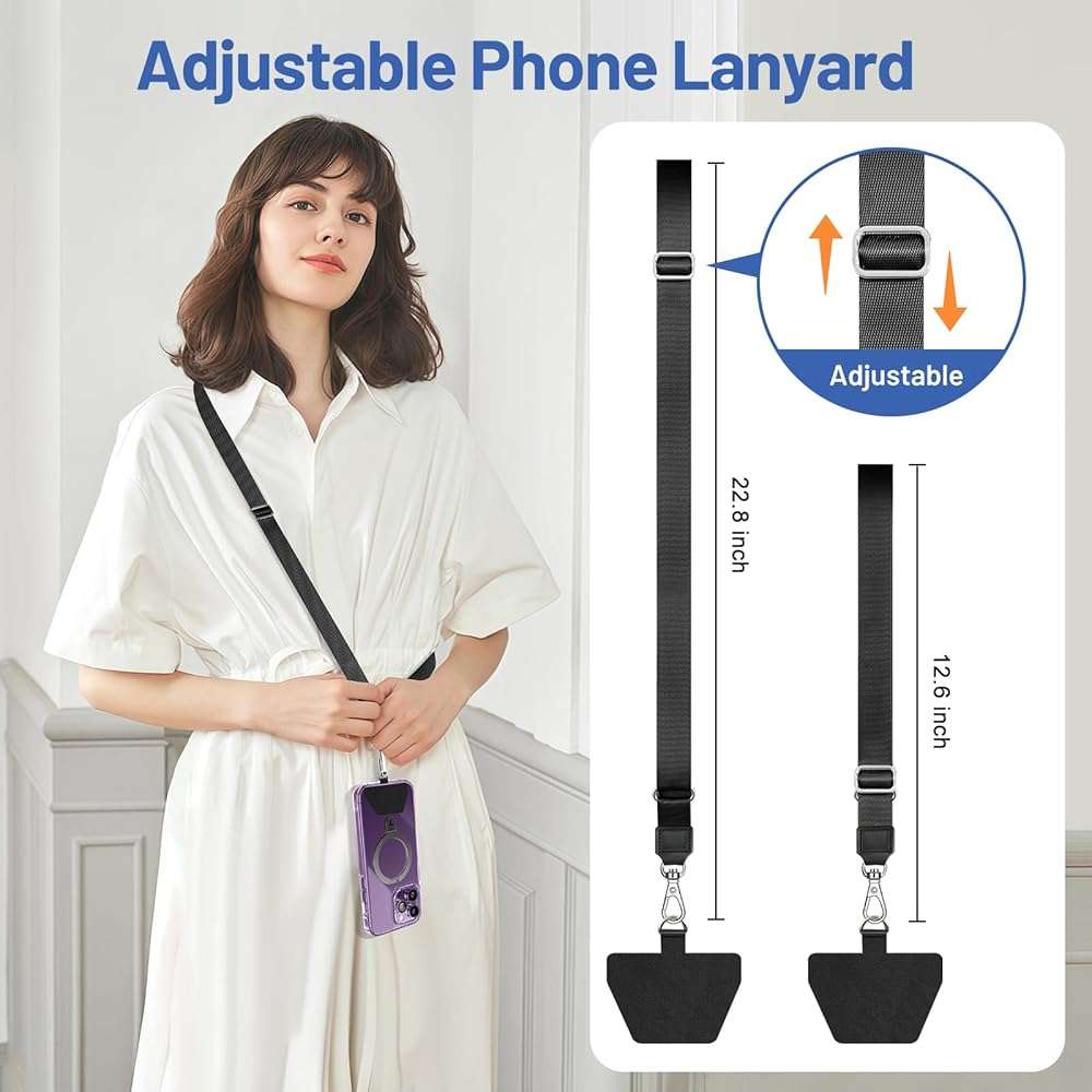 Doormoon Phone Lanyard, Universal Adjustable Neck Strap for Phone Case Keys ID Badges Cell Phone Lanyard Compatible with iPhone, Samsung, Most Smartphones, 2 Pack, Black Black - Image 3