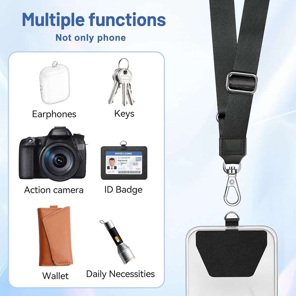 Doormoon Phone Lanyard, Universal Adjustable Neck Strap for Phone Case Keys ID Badges Cell Phone Lanyard Compatible with iPhone, Samsung, Most Smartphones, 2 Pack, Black Black - Image 6