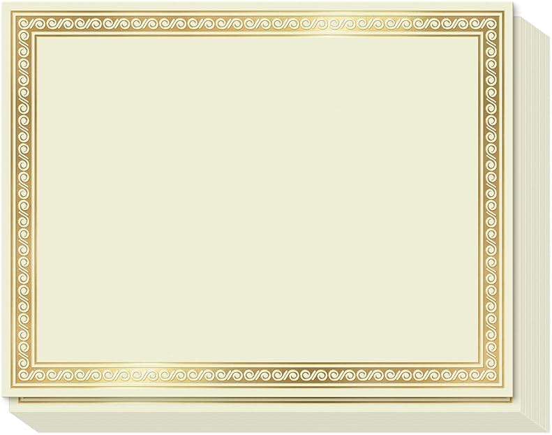 Sweetzer & Orange 50 Certificate Paper 8.5 x 11 for Printing, 180gsm Cardstock Gold Border Award Certificates Paper for Completion of Graduation Diploma, Employee of the Month & Sports Achievements - Image 1
