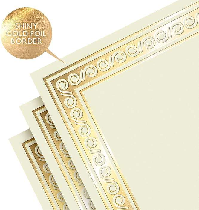 Sweetzer & Orange 50 Certificate Paper 8.5 x 11 for Printing, 180gsm Cardstock Gold Border Award Certificates Paper for Completion of Graduation Diploma, Employee of the Month & Sports Achievements - Image 2