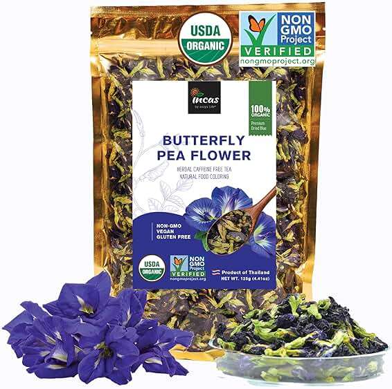 INCAS 100% USDA Organic Butterfly Pea Flower 4.41 oz (375+ Cups) DIRECT FROM SOURCE Thailand Non GMO Verified Dried Caffeine Free Gluten Free Vegan Rich in Antioxidants Free eBook - Image 1