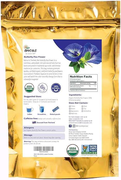 INCAS 100% USDA Organic Butterfly Pea Flower 4.41 oz (375+ Cups) DIRECT FROM SOURCE Thailand Non GMO Verified Dried Caffeine Free Gluten Free Vegan Rich in Antioxidants Free eBook - Image 8
