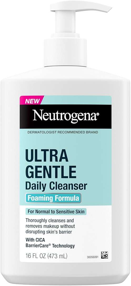 Neutrogena Ultra Gentle Foaming Facial Cleanser, Fragrance Free Hydrating Face Wash for Sensitive Skin, Daily Non Over Drying Makeup Remover, Hypoallergenic, Soap & Dye Free, Non-Comedogenic, 16 Fl Oz - Image 1