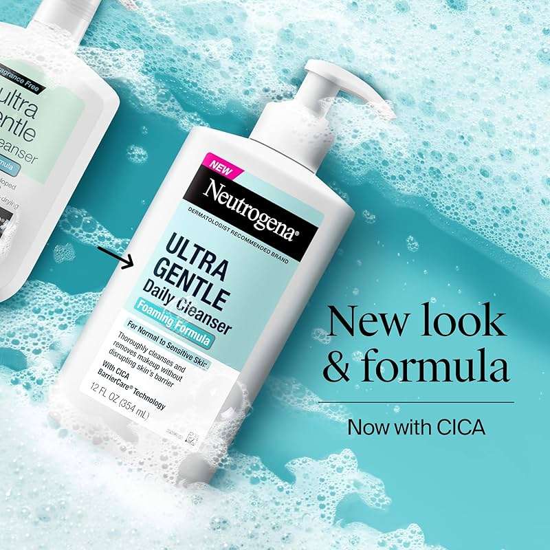 Neutrogena Ultra Gentle Foaming Facial Cleanser, Fragrance Free Hydrating Face Wash for Sensitive Skin, Daily Non Over Drying Makeup Remover, Hypoallergenic, Soap & Dye Free, Non-Comedogenic, 16 Fl Oz - Image 2