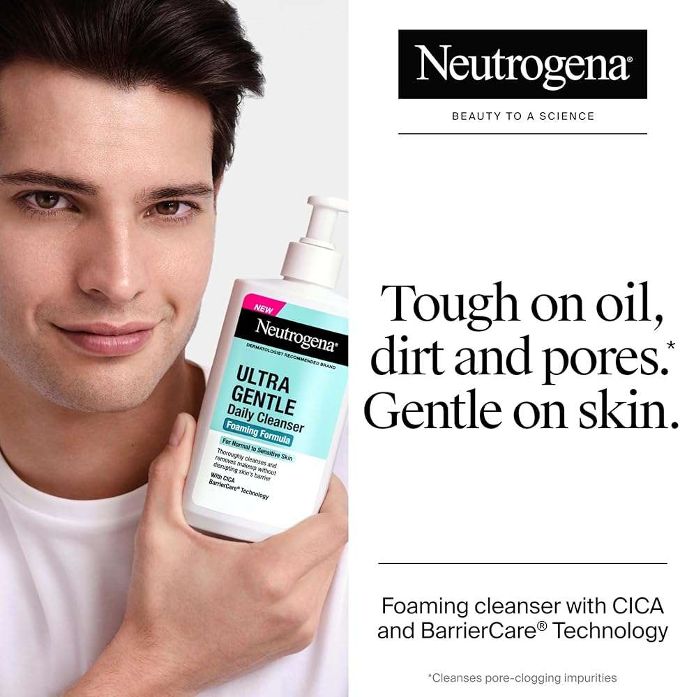 Neutrogena Ultra Gentle Foaming Facial Cleanser, Fragrance Free Hydrating Face Wash for Sensitive Skin, Daily Non Over Drying Makeup Remover, Hypoallergenic, Soap & Dye Free, Non-Comedogenic, 16 Fl Oz - Image 3