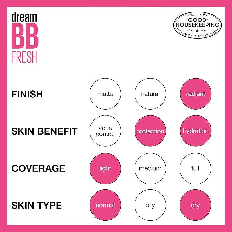 Maybelline Dream Fresh Skin Hydrating BB cream, 8-in-1 Skin Perfecting Beauty Balm with Broad Spectrum SPF 30, Sheer Tint Coverage, Oil-Free, Light, 1 Fl Oz - Image 6