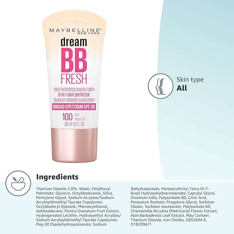 Maybelline Dream Fresh Skin Hydrating BB cream, 8-in-1 Skin Perfecting Beauty Balm with Broad Spectrum SPF 30, Sheer Tint Coverage, Oil-Free, Light, 1 Fl Oz - Image 8