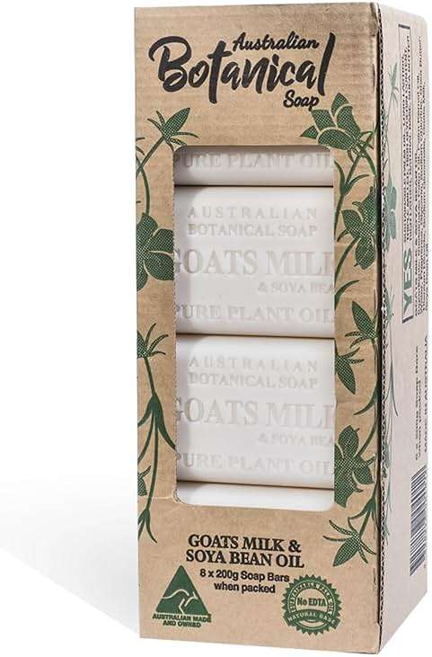 Australian Botanical Soap Goats Milk Bars, 6.6 oz Each, Pack of 8, Triple Milled with Soya Bean Oil & Organic African Shea Butter, Cleansing Bar Soap, Packaging May Vary - Image 1