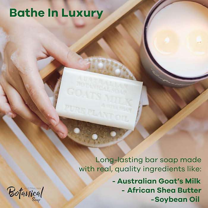 Australian Botanical Soap Goats Milk Bars, 6.6 oz Each, Pack of 8, Triple Milled with Soya Bean Oil & Organic African Shea Butter, Cleansing Bar Soap, Packaging May Vary - Image 2