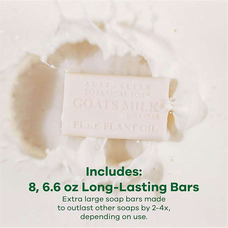 Australian Botanical Soap Goats Milk Bars, 6.6 oz Each, Pack of 8, Triple Milled with Soya Bean Oil & Organic African Shea Butter, Cleansing Bar Soap, Packaging May Vary - Image 4