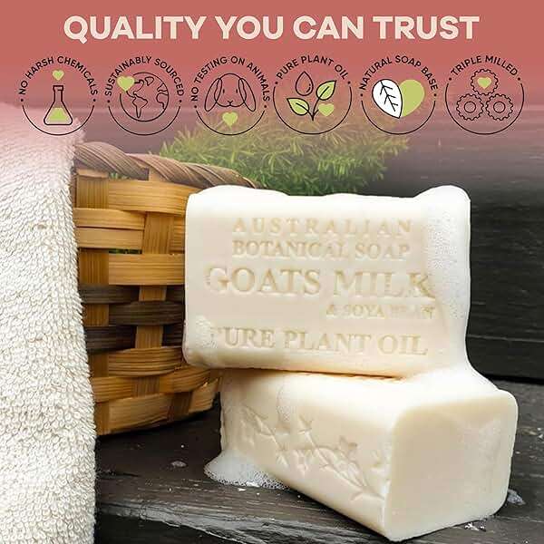 Australian Botanical Soap Goats Milk Bars, 6.6 oz Each, Pack of 8, Triple Milled with Soya Bean Oil & Organic African Shea Butter, Cleansing Bar Soap, Packaging May Vary - Image 7