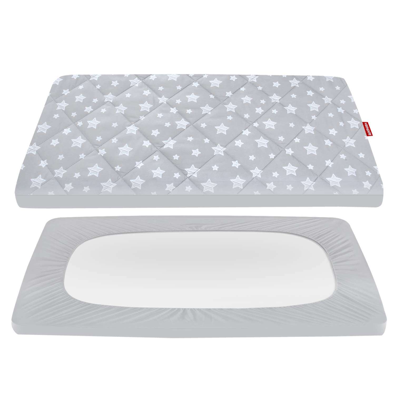 Pack and Play Sheets Fitted, Toddlers Mattress Protector 39"×27"×5", Breathable Thick Playard Lovely Print Cover, Compatible with Graco Pack n Play, Gray Star - Image 1