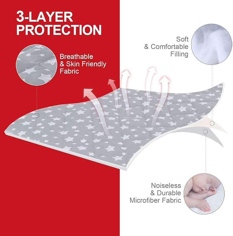 Pack and Play Sheets Fitted, Toddlers Mattress Protector 39"×27"×5", Breathable Thick Playard Lovely Print Cover, Compatible with Graco Pack n Play, Gray Star - Image 2