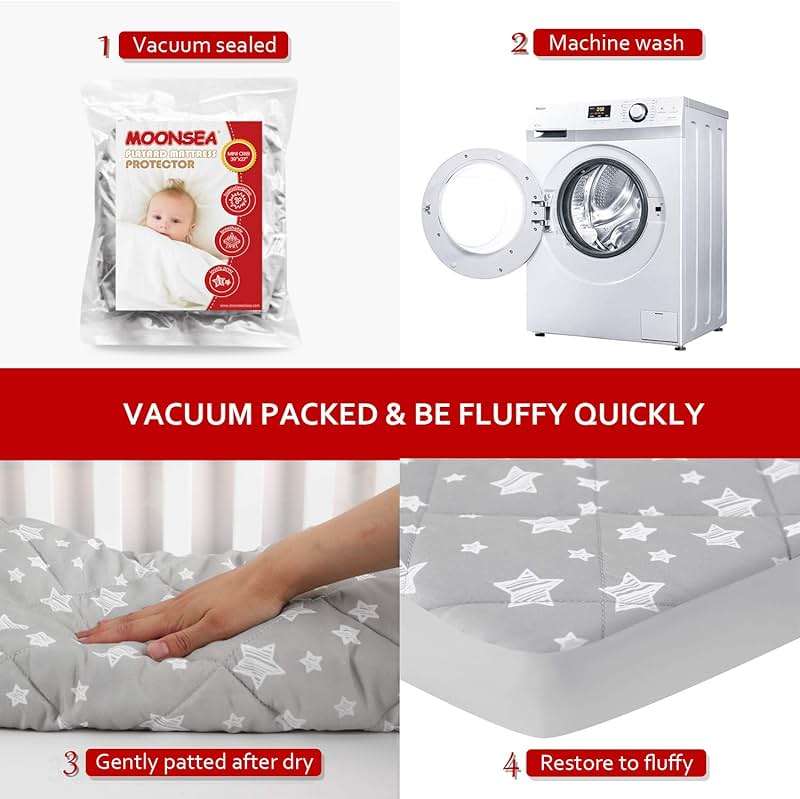 Pack and Play Sheets Fitted, Toddlers Mattress Protector 39"×27"×5", Breathable Thick Playard Lovely Print Cover, Compatible with Graco Pack n Play, Gray Star - Image 6