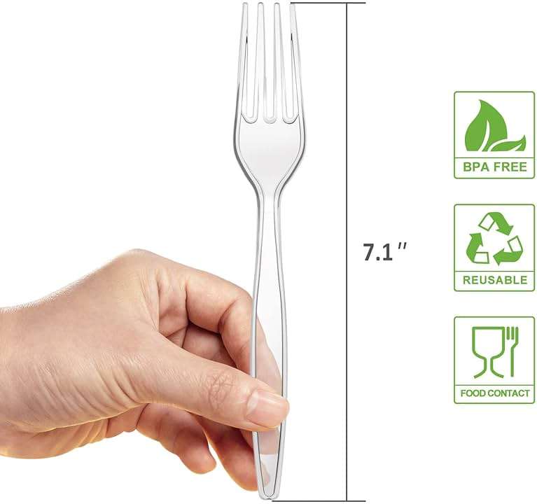 POSATE Heavy Weight Plastic Forks, Clear Disposable, 100 Count - Image 3