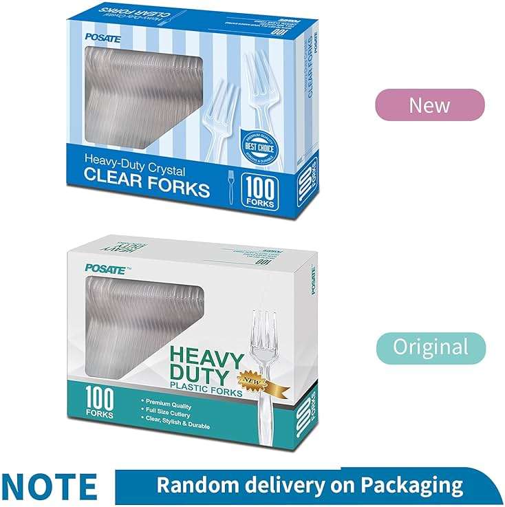 POSATE Heavy Weight Plastic Forks, Clear Disposable, 100 Count - Image 7